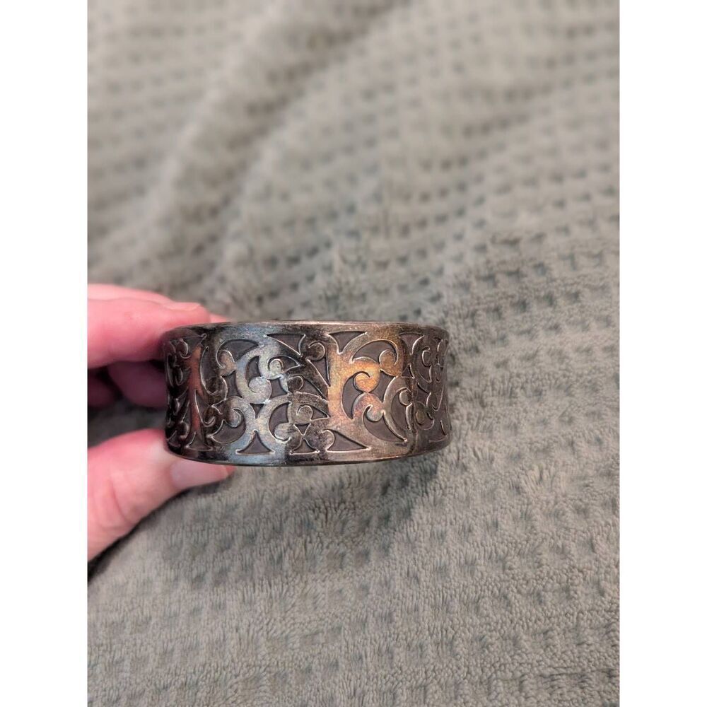 Lois Hill Wide Cuff Bracelet 1.75" Heavy 925 Sterling Silver Estate